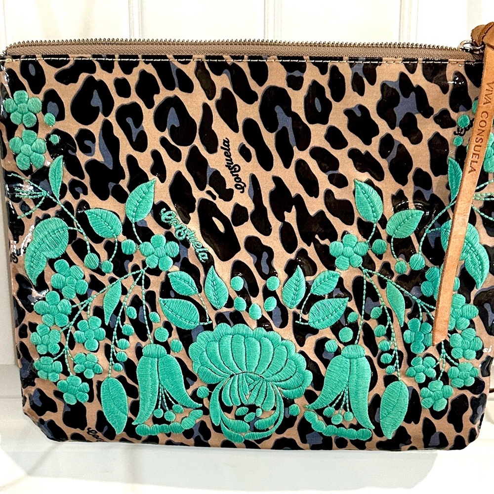 Consuela Turquoise Floral & Leopard Crossbody with Brown Strap